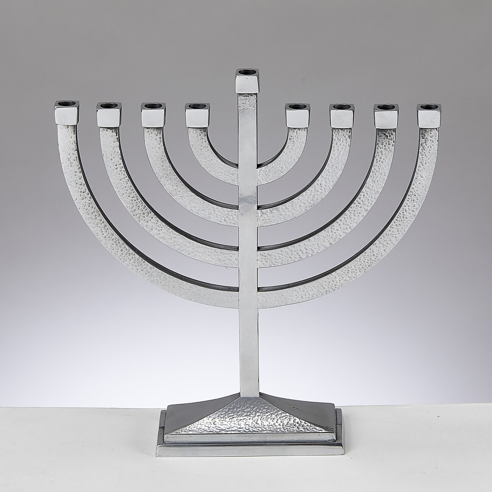 Traditional Menorah, Hammered Aluminum with Polished Finish, 8½x8½ inches