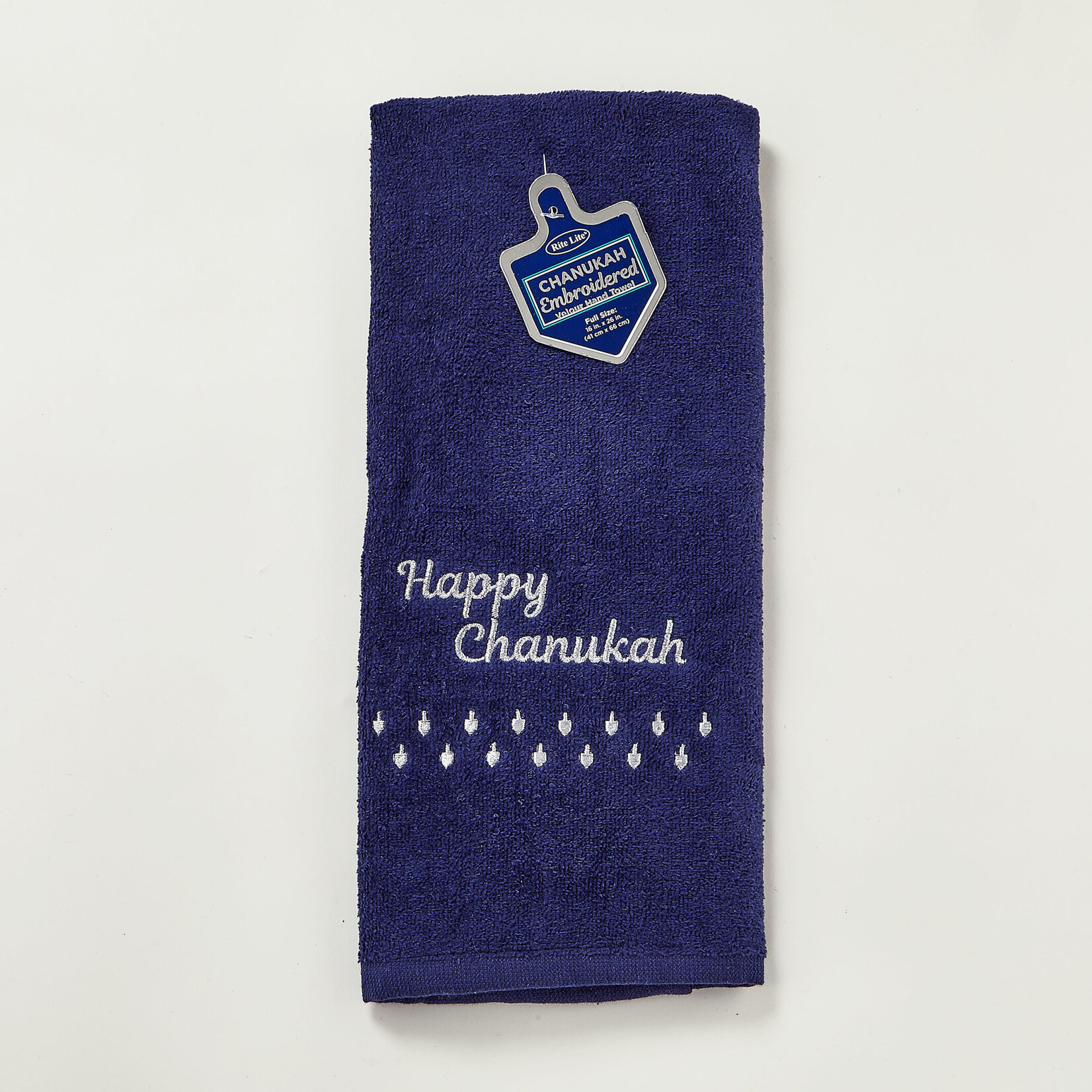 Chanukah Embroidered Towel, Navy with Silver Embroidery