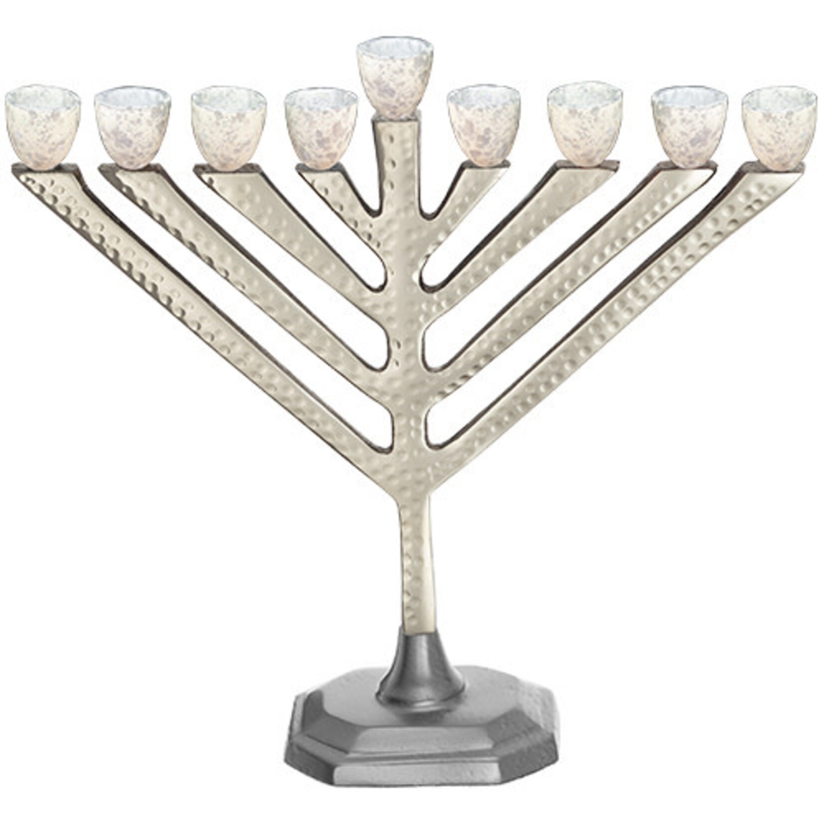 Menorah, Aluminum with Mother-of-Pearl Cups