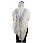Tallit ''LaMenatze'ach'' Non-Slip, Size 50, Slate Blue with Silver - Sephardi