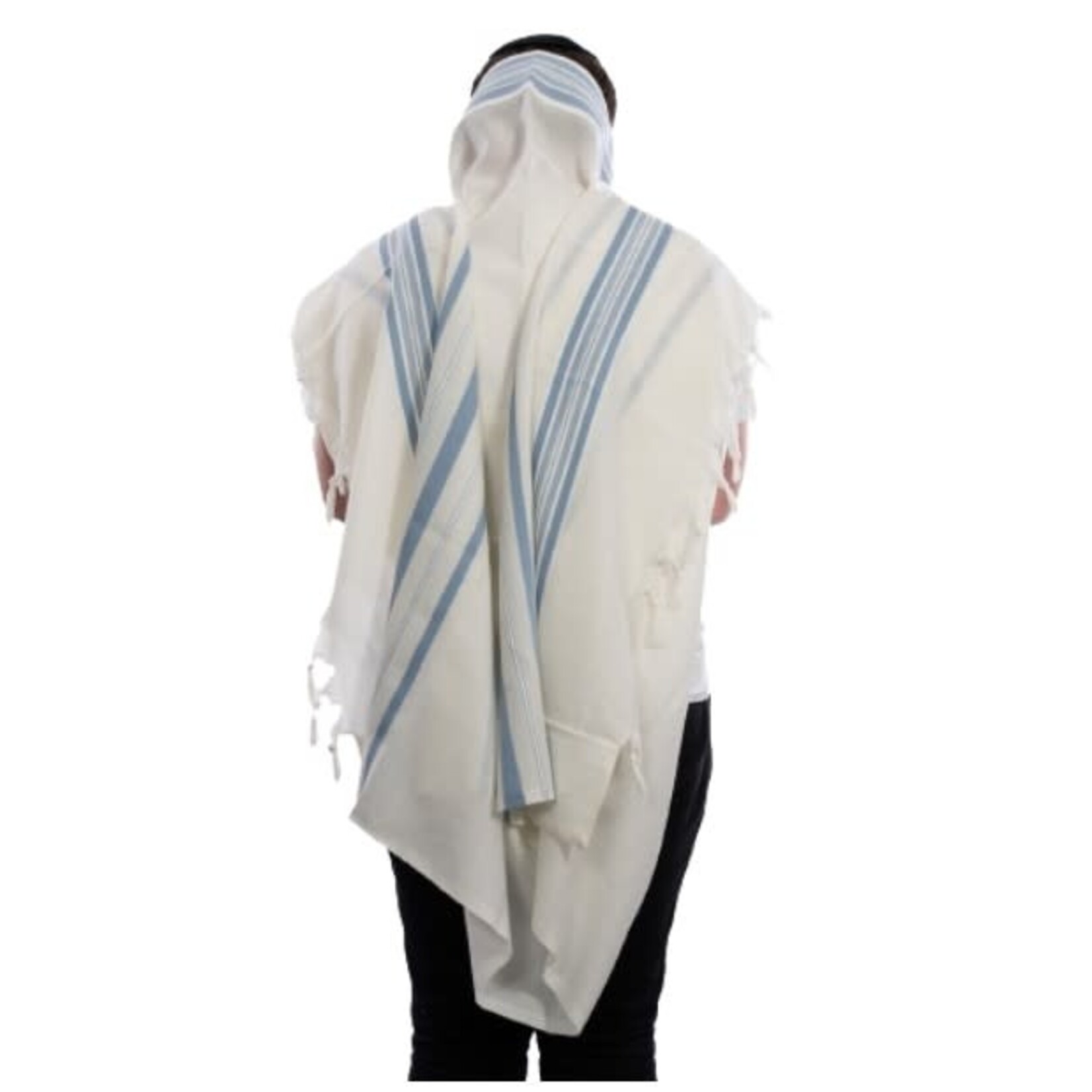 Tallit ''LaMenatze'ach'' Non-Slip, Size 55, Slate Blue with Silver - Ashkenazi
