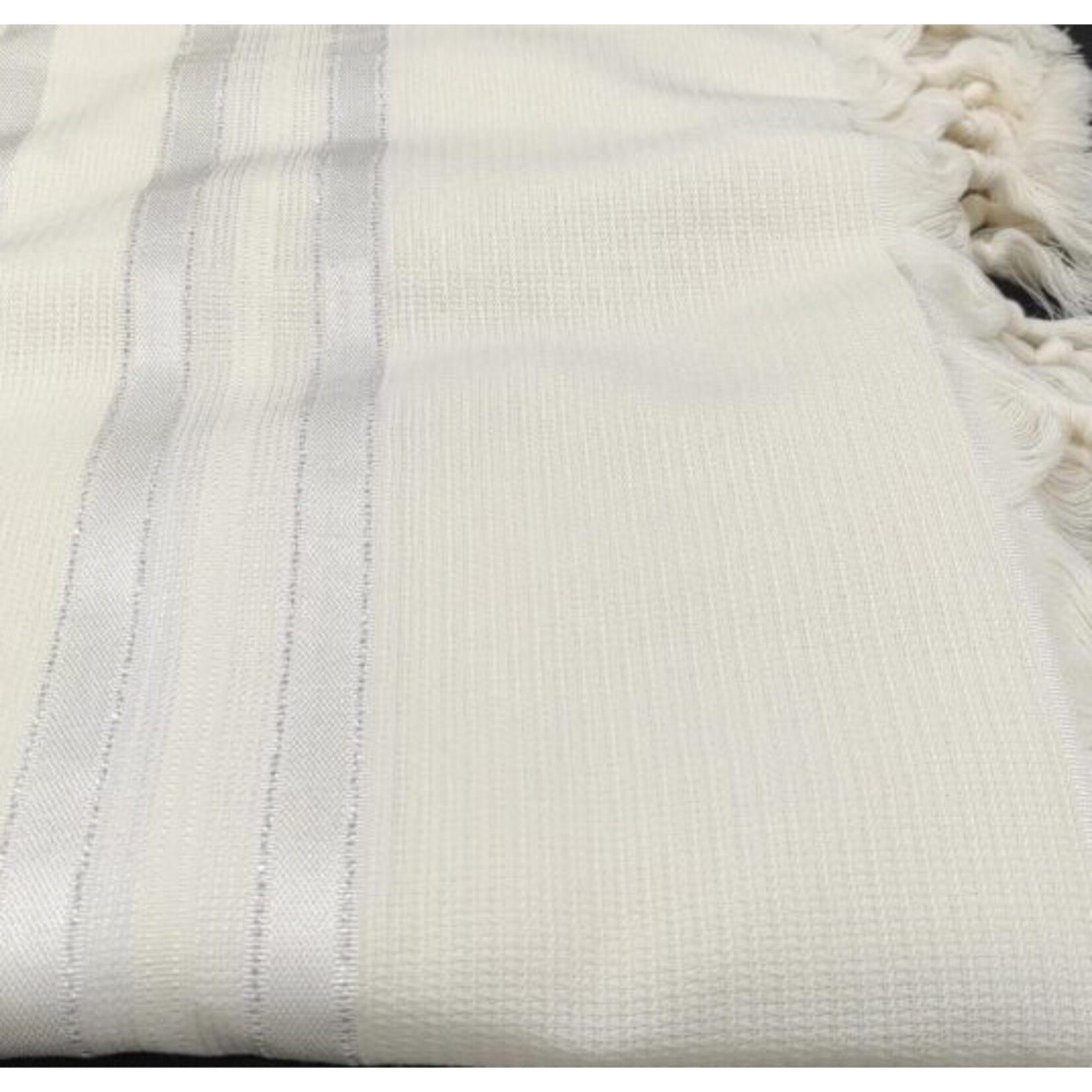 Tallit ''LaMenatze'ach'' Non-Slip, Size 70, White with Silver - Sephardi