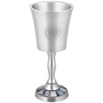 Kiddush Cup, Stemmed, Pewter with Black Pearl Inlay