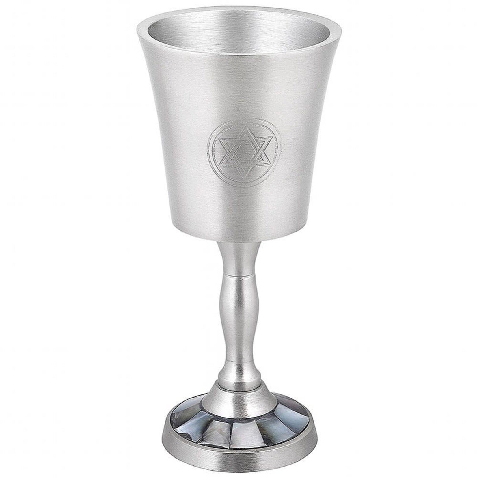 Kiddush Cup, Stemmed, Pewter with Black Pearl Inlay