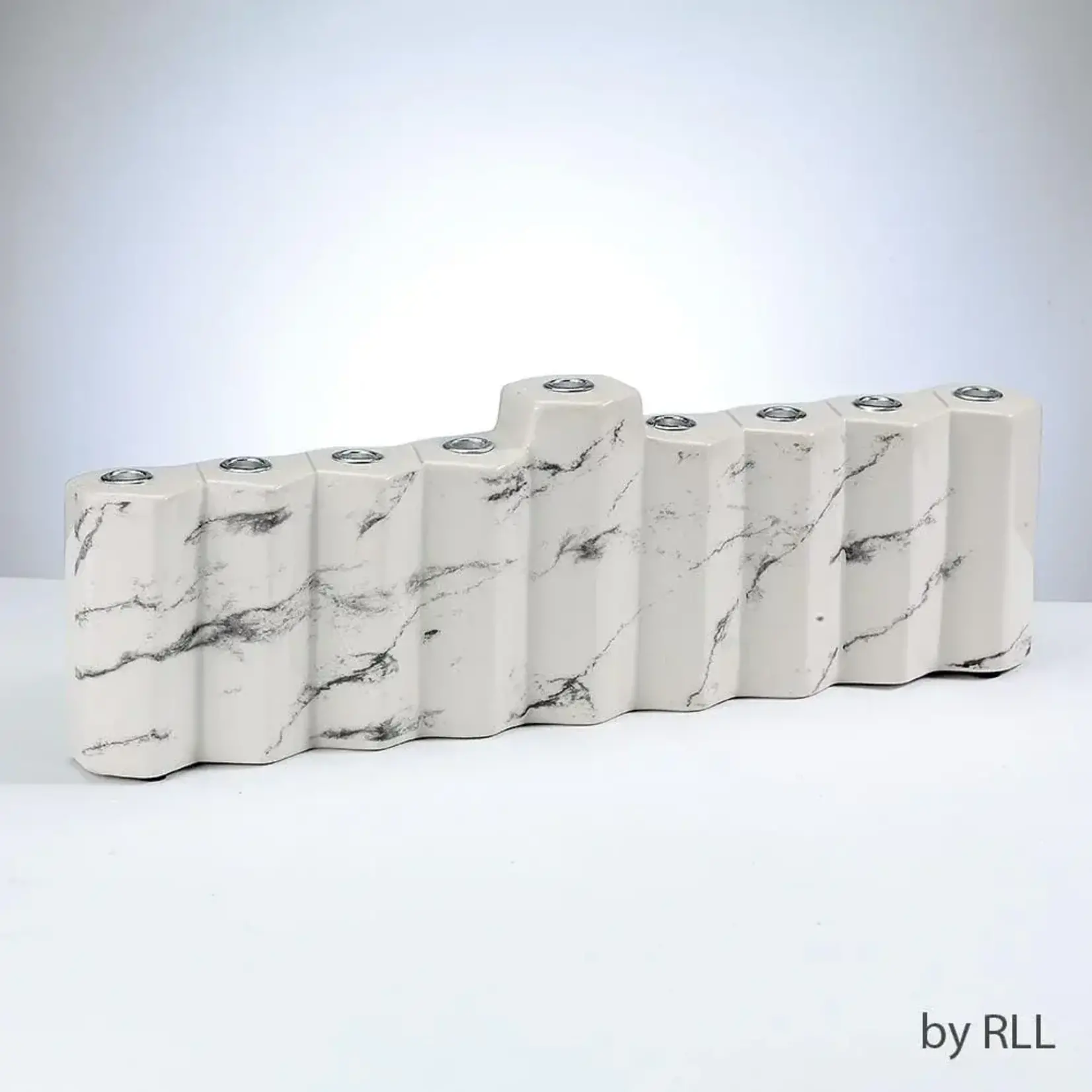 "Hexagons" Hand Painted Ceramic Menorah, White Marble