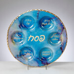 "Blue Marble Design" Glass Round Seder Plate