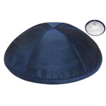 Navy Raw Silk Kippah, 19cm
