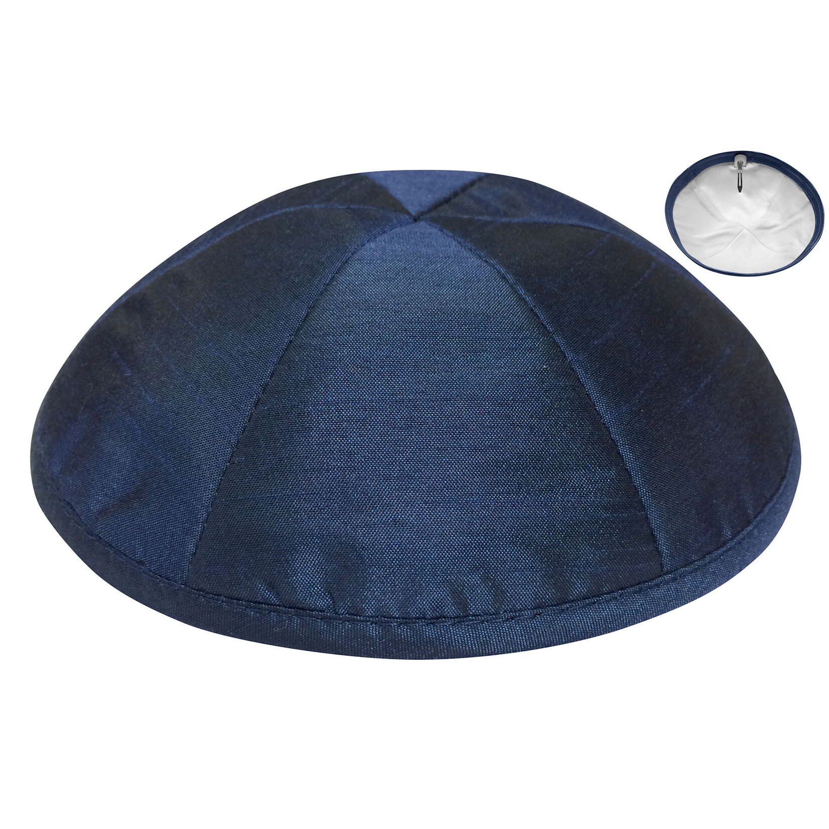 Navy Raw Silk Kippah, 19cm