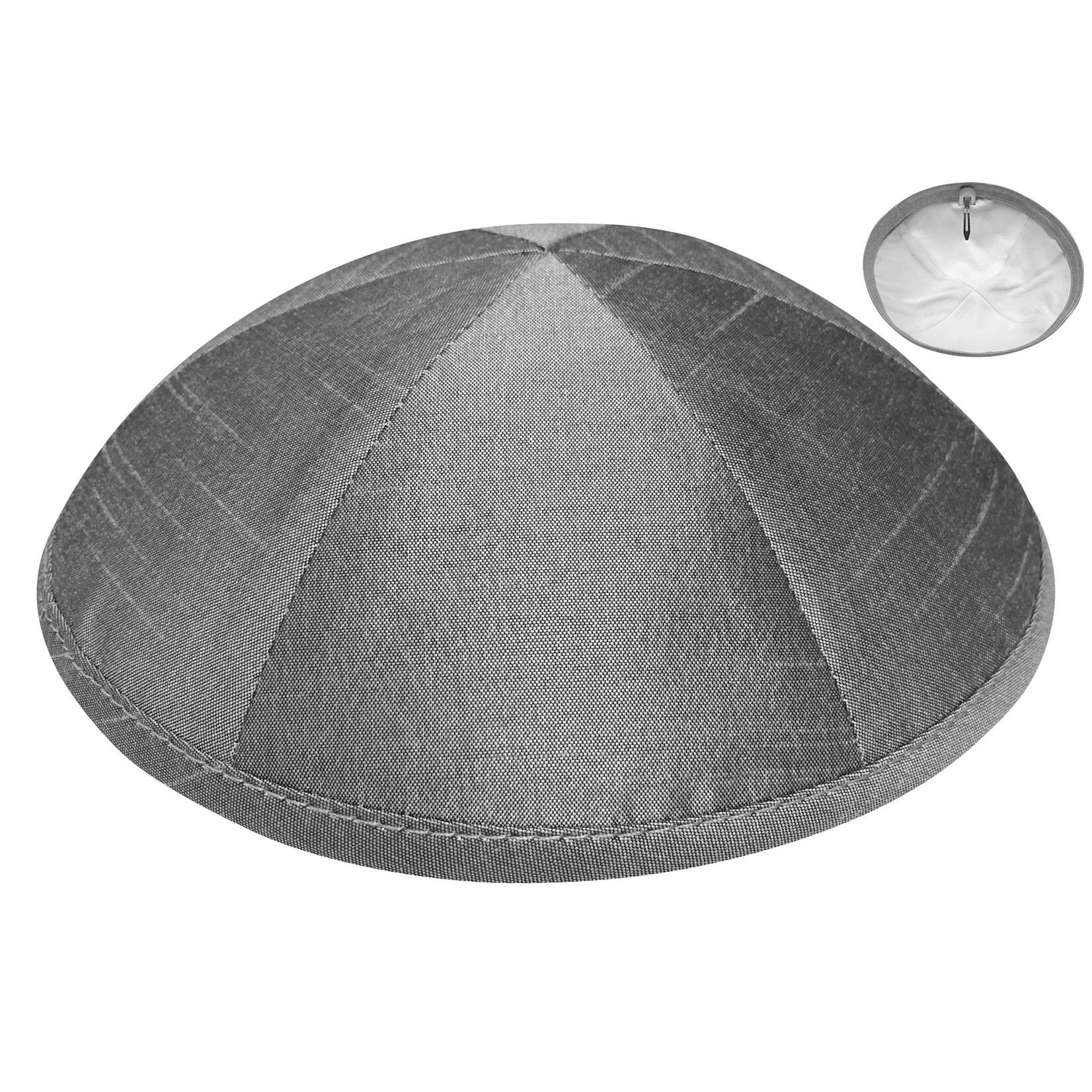 Grey Raw Silk Kippah, 19cm