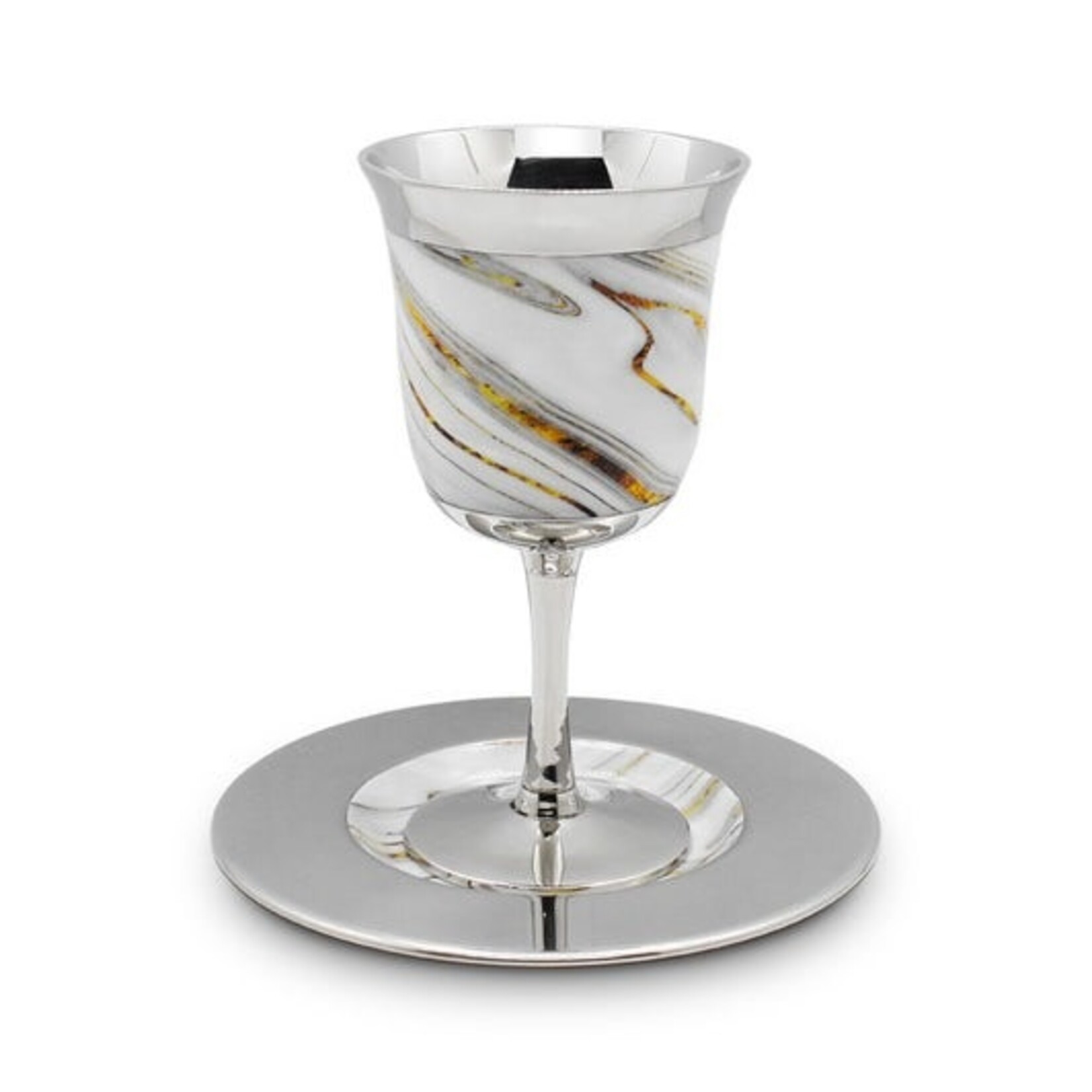 Kiddush Cup with Tray, Nickel with Marble Design