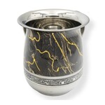 Washing Cup, Stainless Steel, Black with Gold Veins, Gold Bottom with Jerusalem Trim