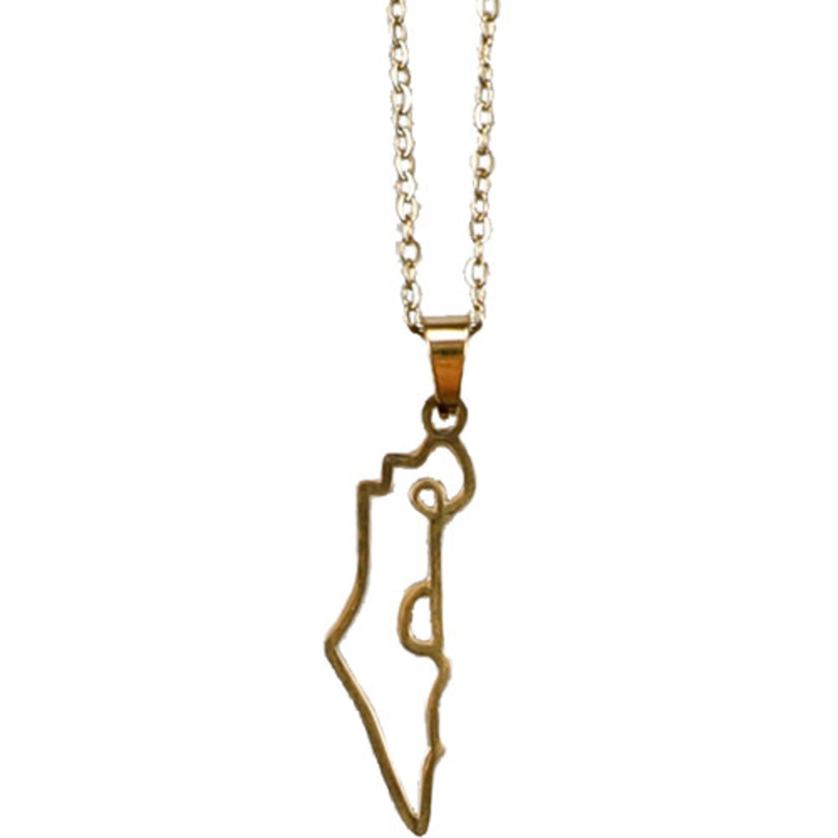 Gold-Tone Stainless Steel Israel Map Necklace - 50 cm