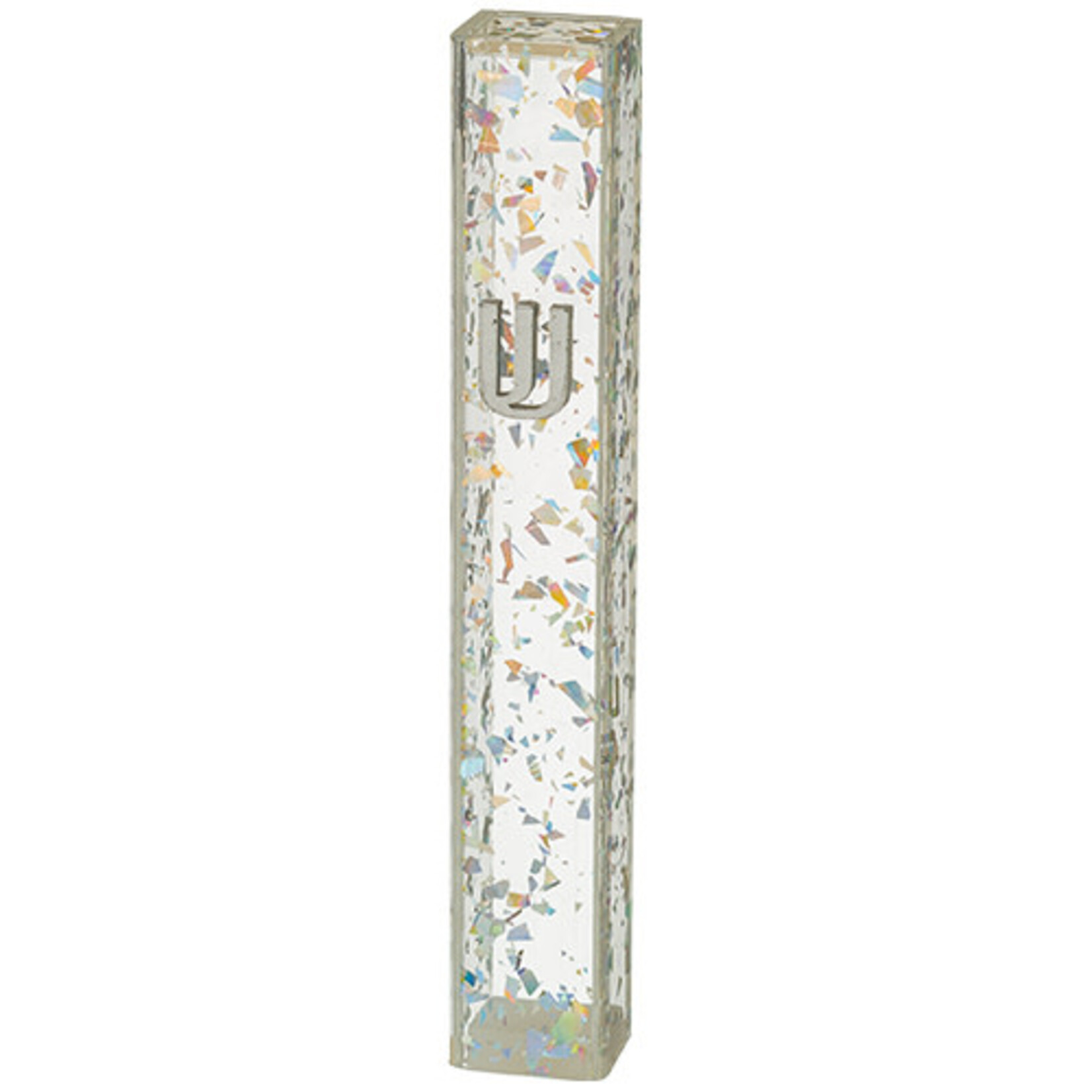 Acrylic Mezuzah - Glitter Silver, 12 cm