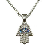 Hamsa Necklace, Nickel, Blue Stone