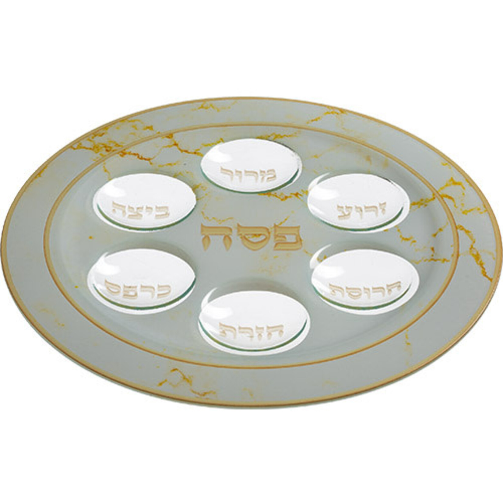 Round Glass Seder Plate - Gold Marble