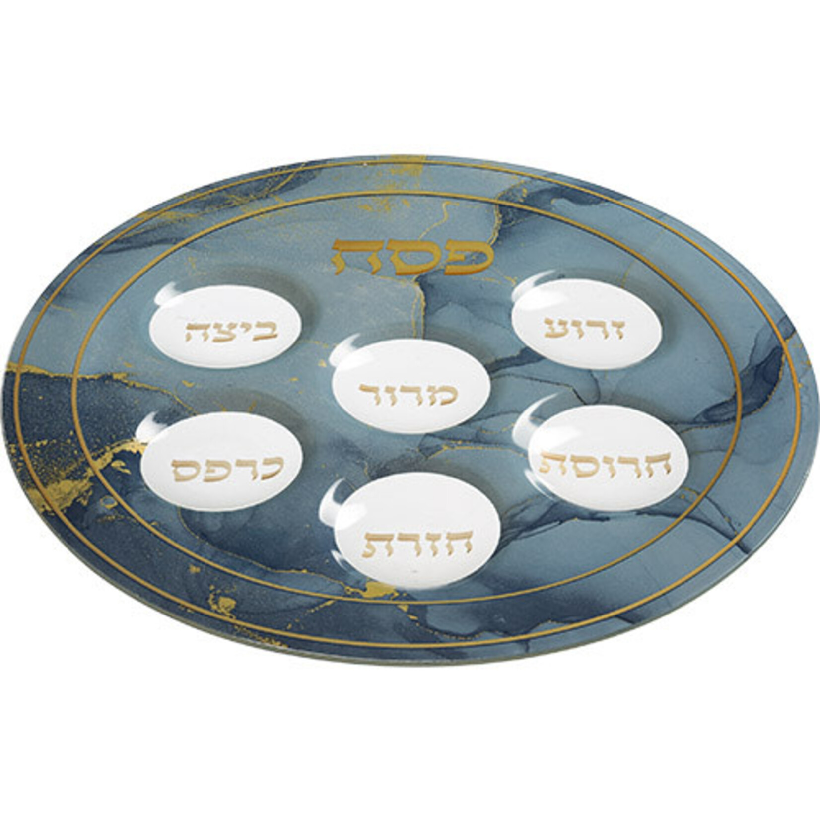 Round Glass Seder Plate - Blue Marble