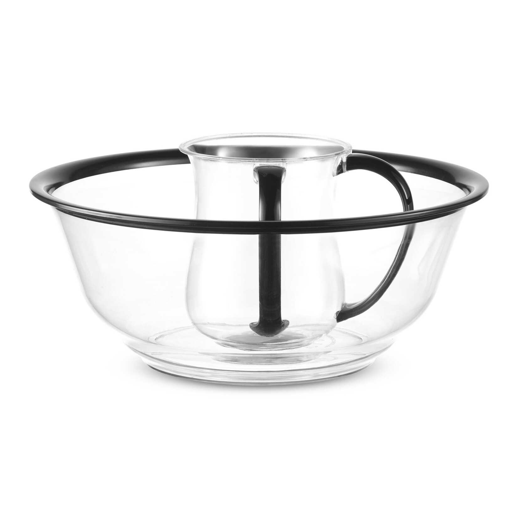 Acrylic Washing Cup Set with Matching Bowl, Clear with Black Rim