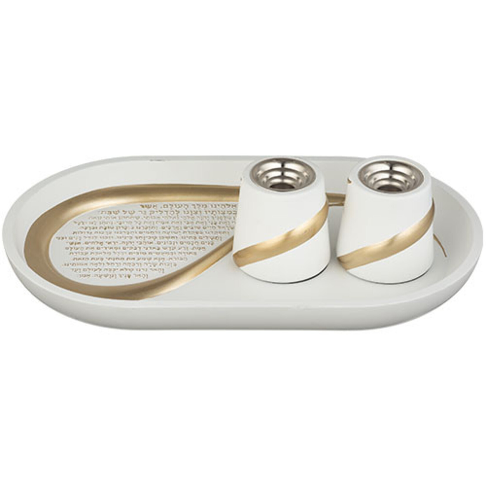 Candlesticks with Blessing, Polyresin, Off-White