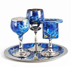 4 Piece Havdallah Set with Marble Blue Decor