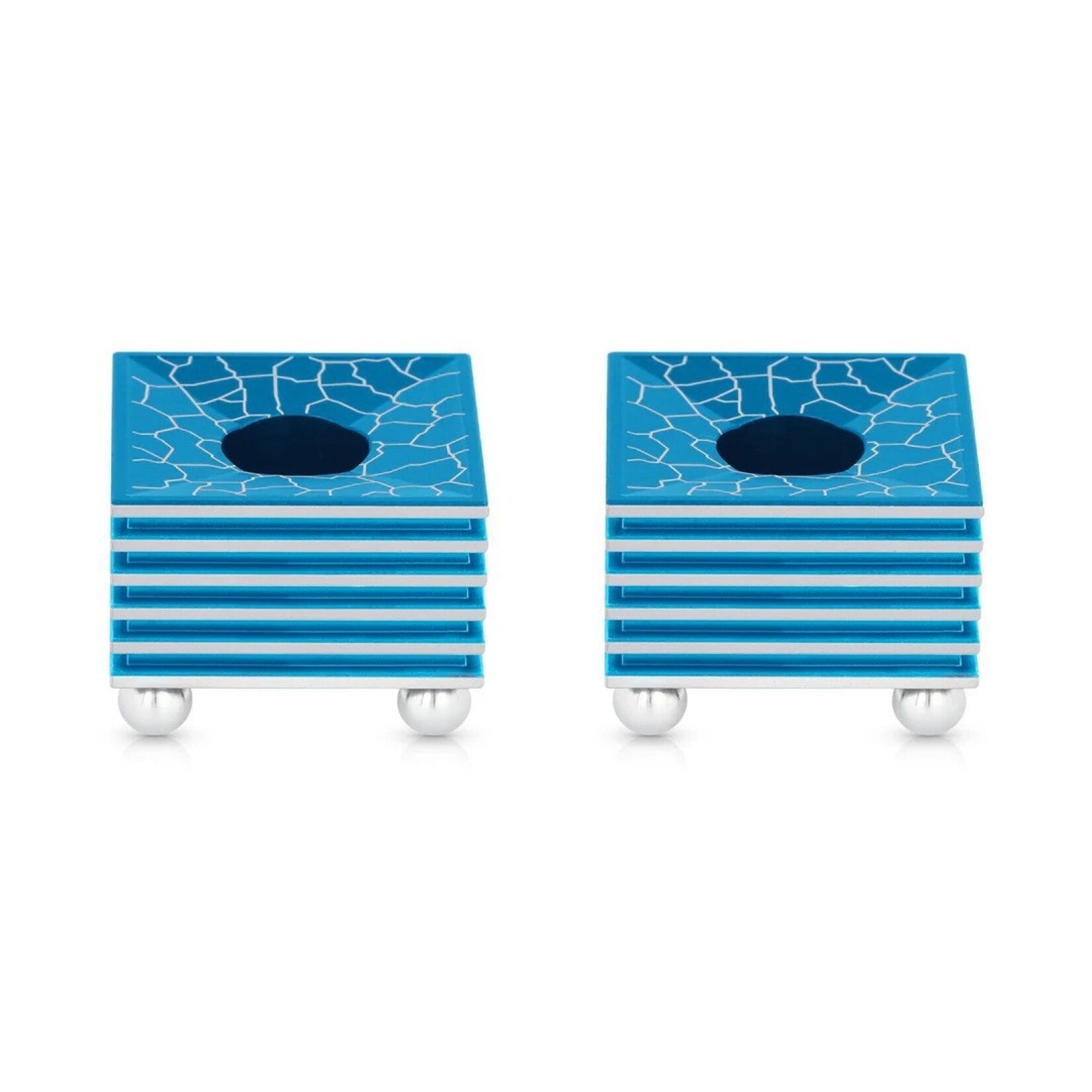 Square Grooved Candlesticks, Turquoise