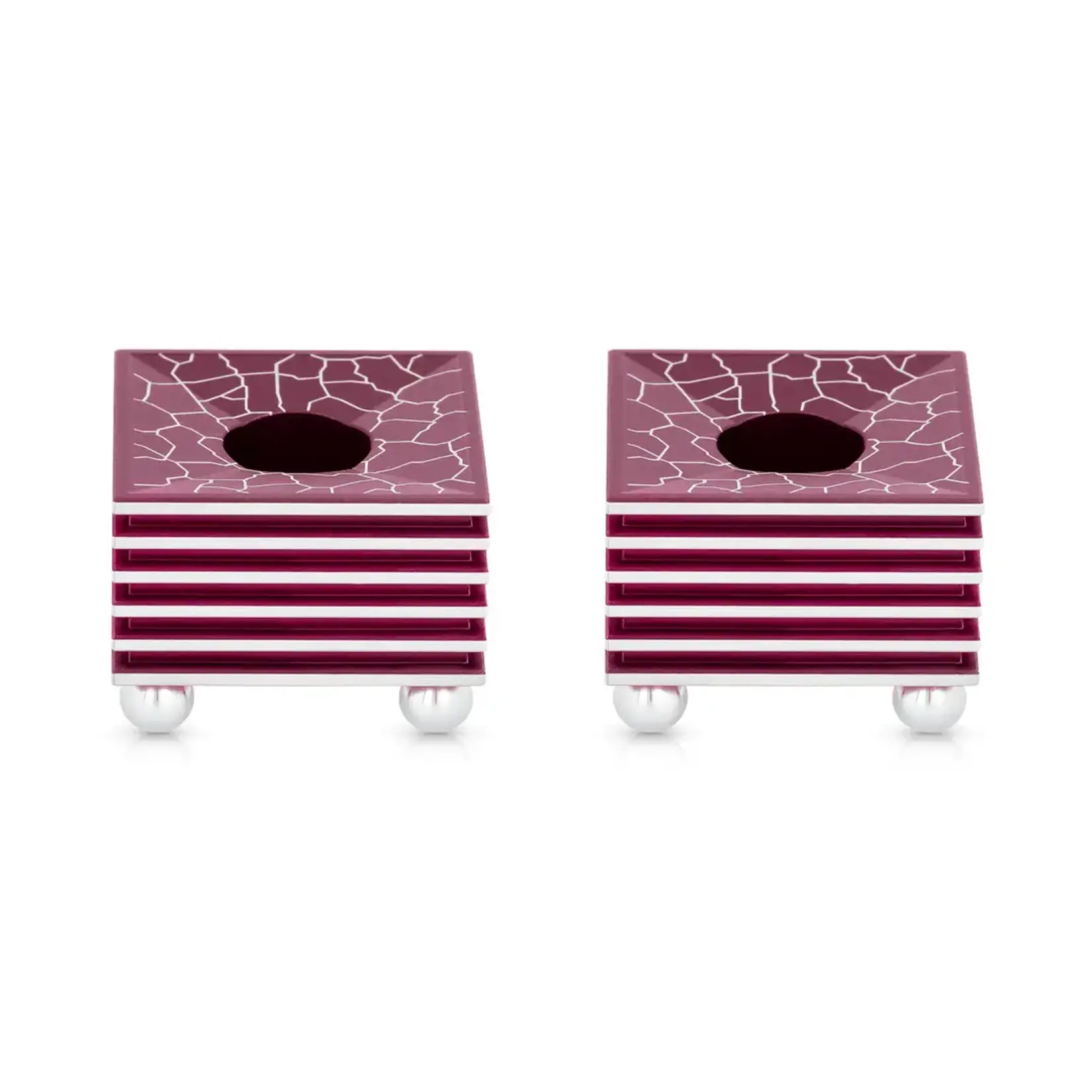 Square Grooved Candlesticks, Purple