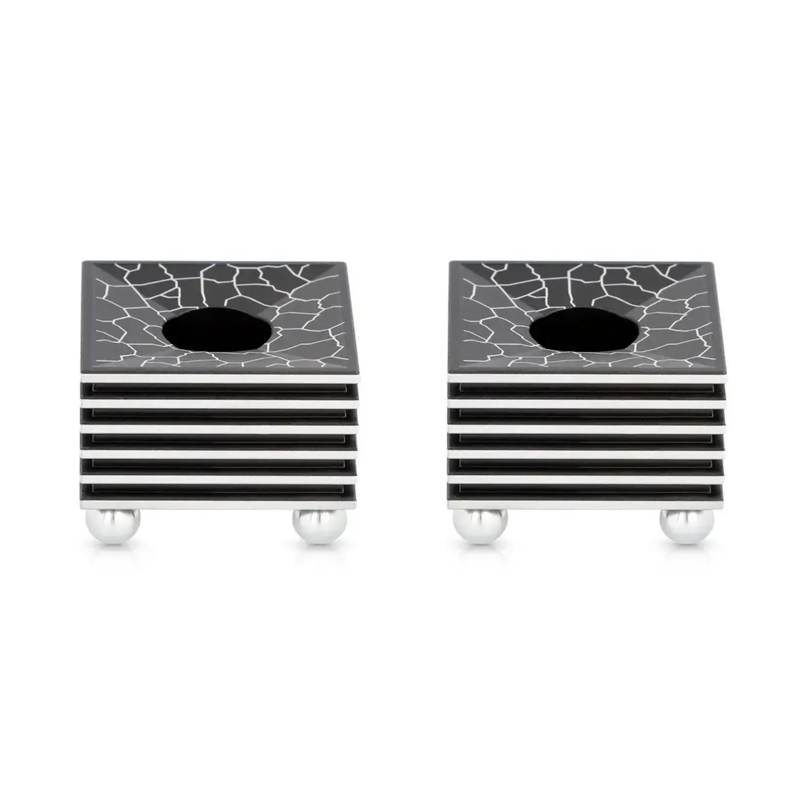 Square Grooved Candlesticks, Black