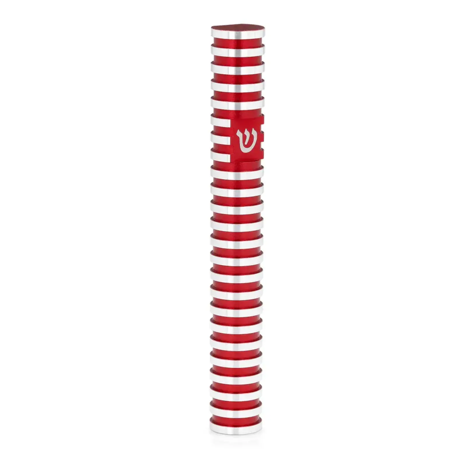 Round Grooved Mezuzah Case, Red