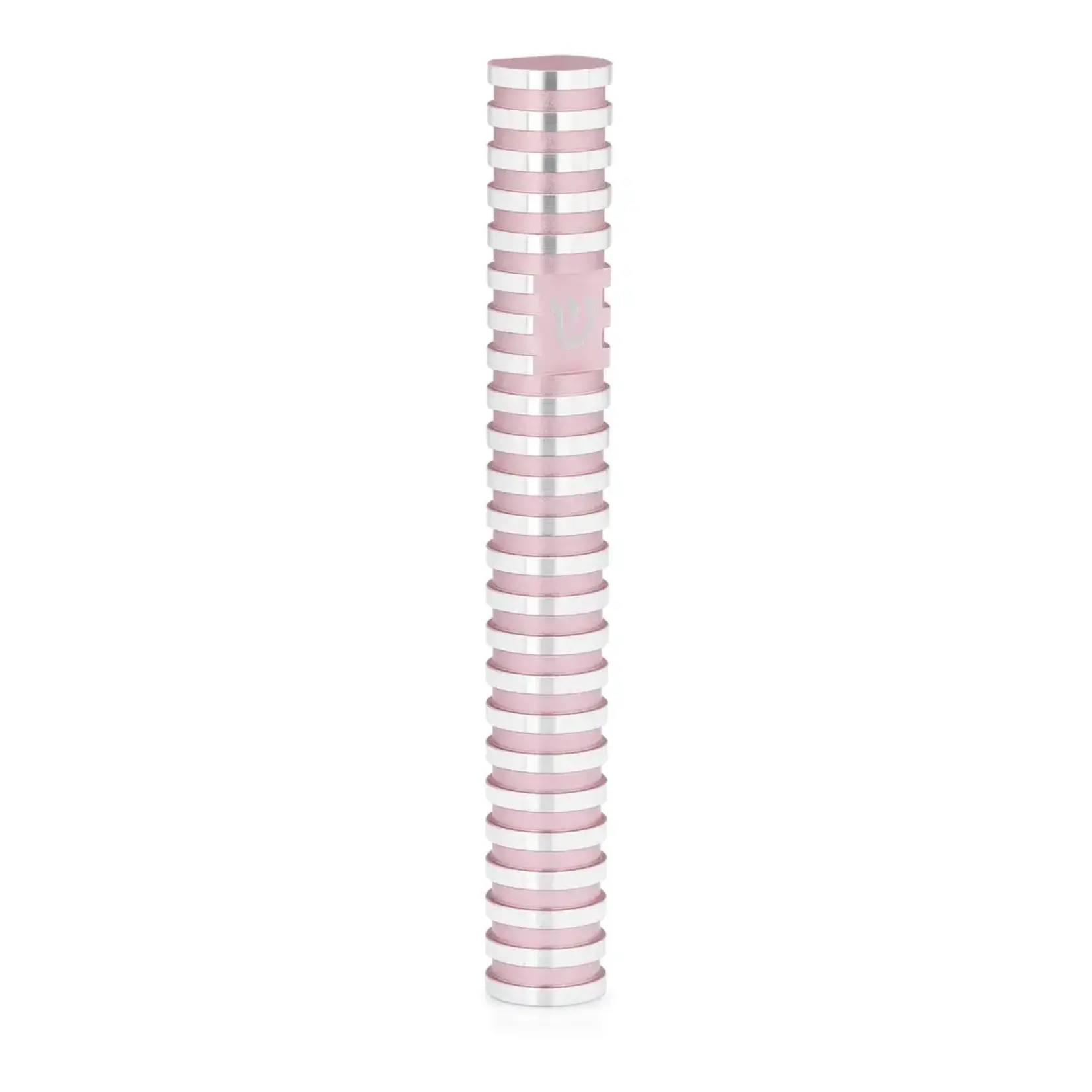 Round Grooved Mezuzah Case, Light Pink