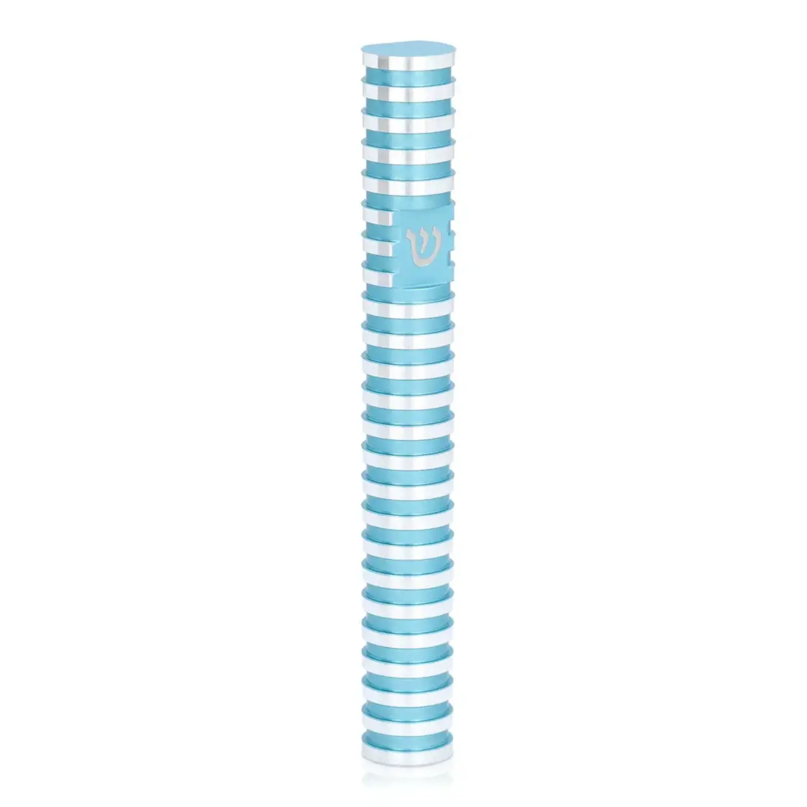 Round Grooved Mezuzah Case, Light Blue