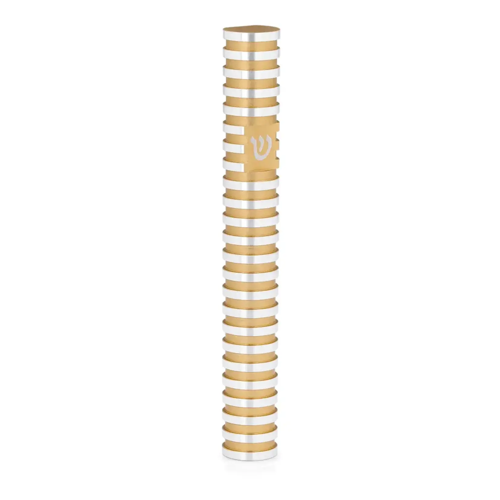 Round Grooved Mezuzah Case, Gold