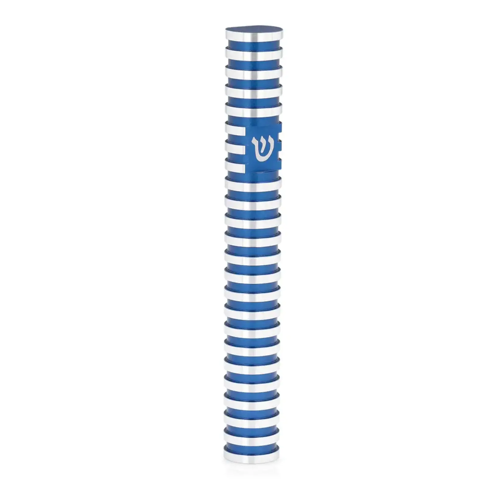 Round Grooved Mezuzah Case, Dark Blue
