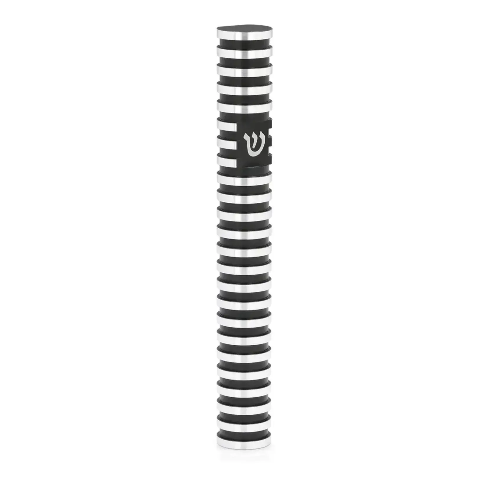 Round Grooved Mezuzah Case, Black