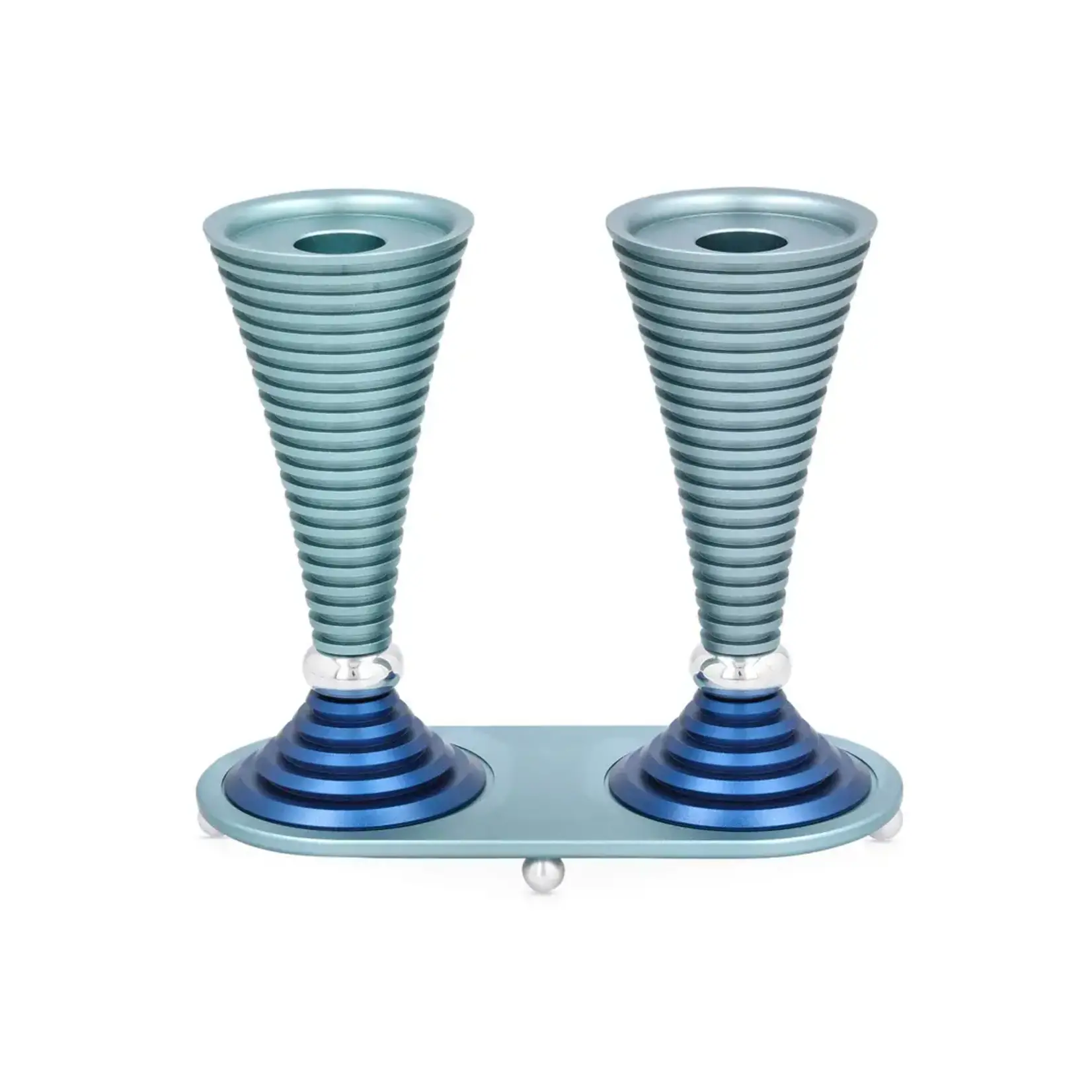 Round Candlesticks with Stand, Light Blue