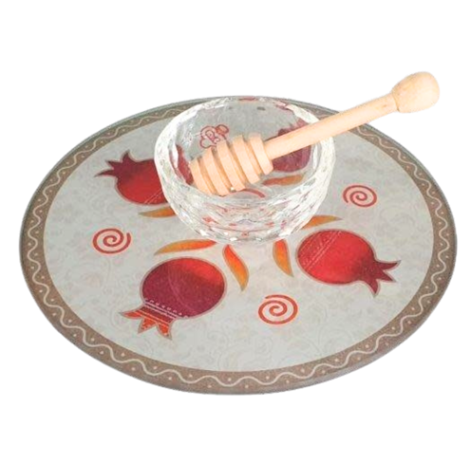 Glass Pomegranate Shaped Honey Dish + Wooden Spoon