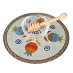 Glass Pomegranate Shaped Honey Dish + Wooden Spoon