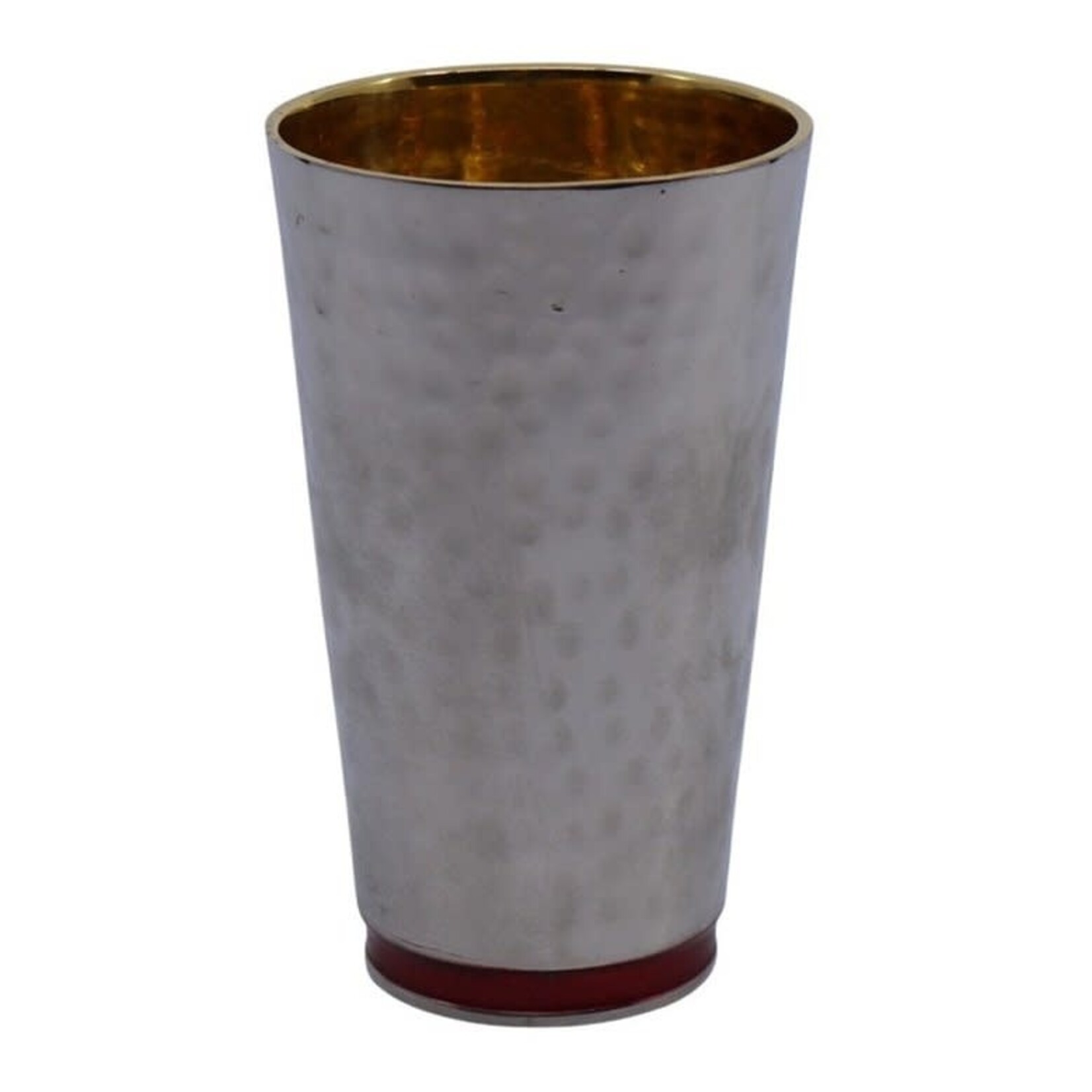 Kiddush Cup Nickel Hammered with Red Ring