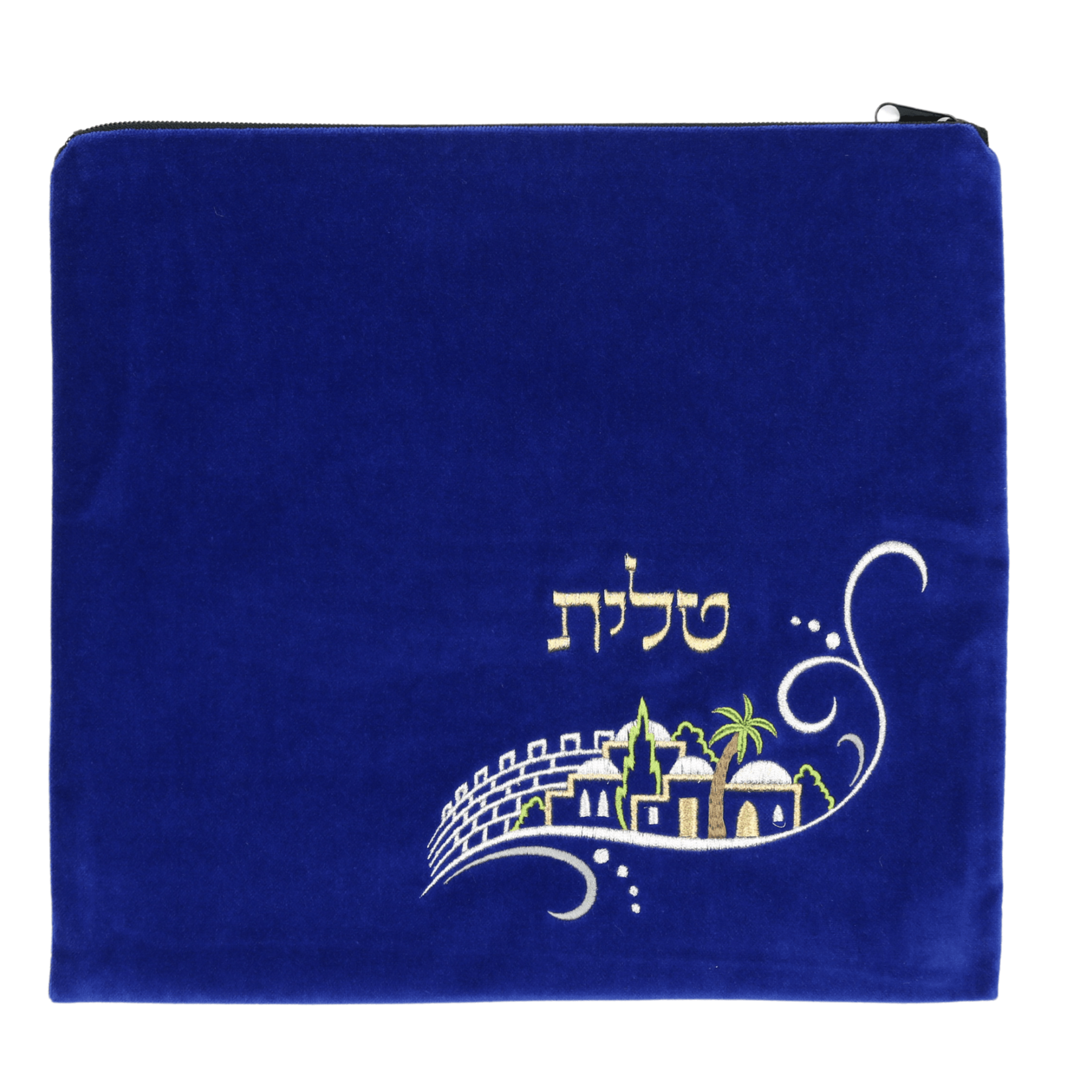 Tallit Bag - Jerusalem Design - Royal Blue Velvet