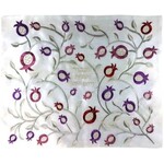 Organic Eco-Friendly Challah Cover with Embroidery - Purple Shades Pomegranates