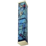 Aluminum Mezuzah Case, 10cm, Chagall Windows, Turquoise with Gold Tips