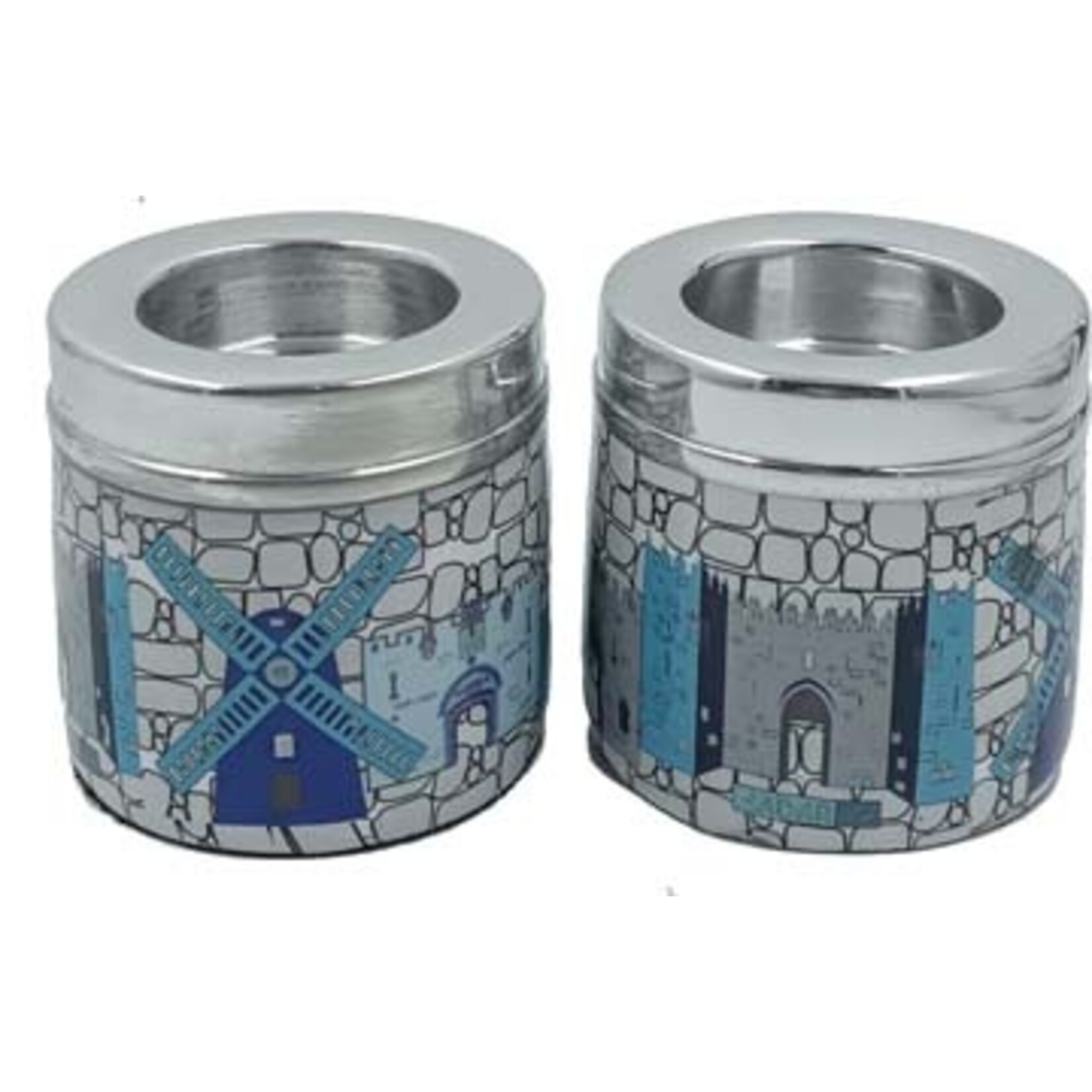 Aluminum Candlesticks with Epoxy Print, Jerusalem Design