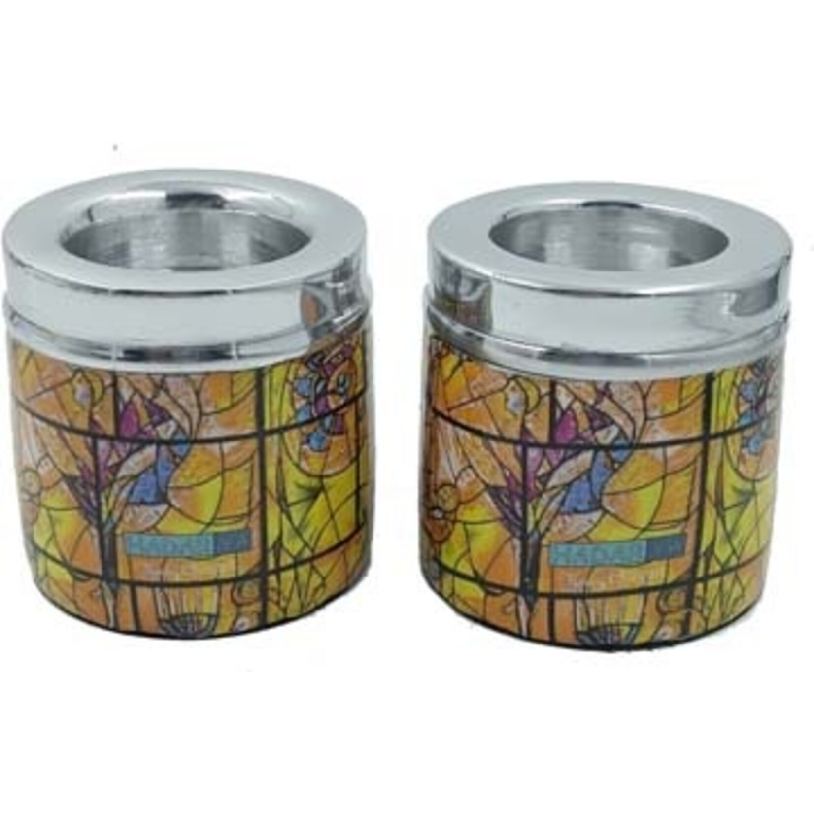Aluminum Candlesticks with Epoxy Print, Chagall Windows Design