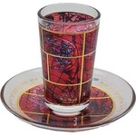 Glass Stemless Kiddush Cup with Tray, Chagall Windows Design, Red