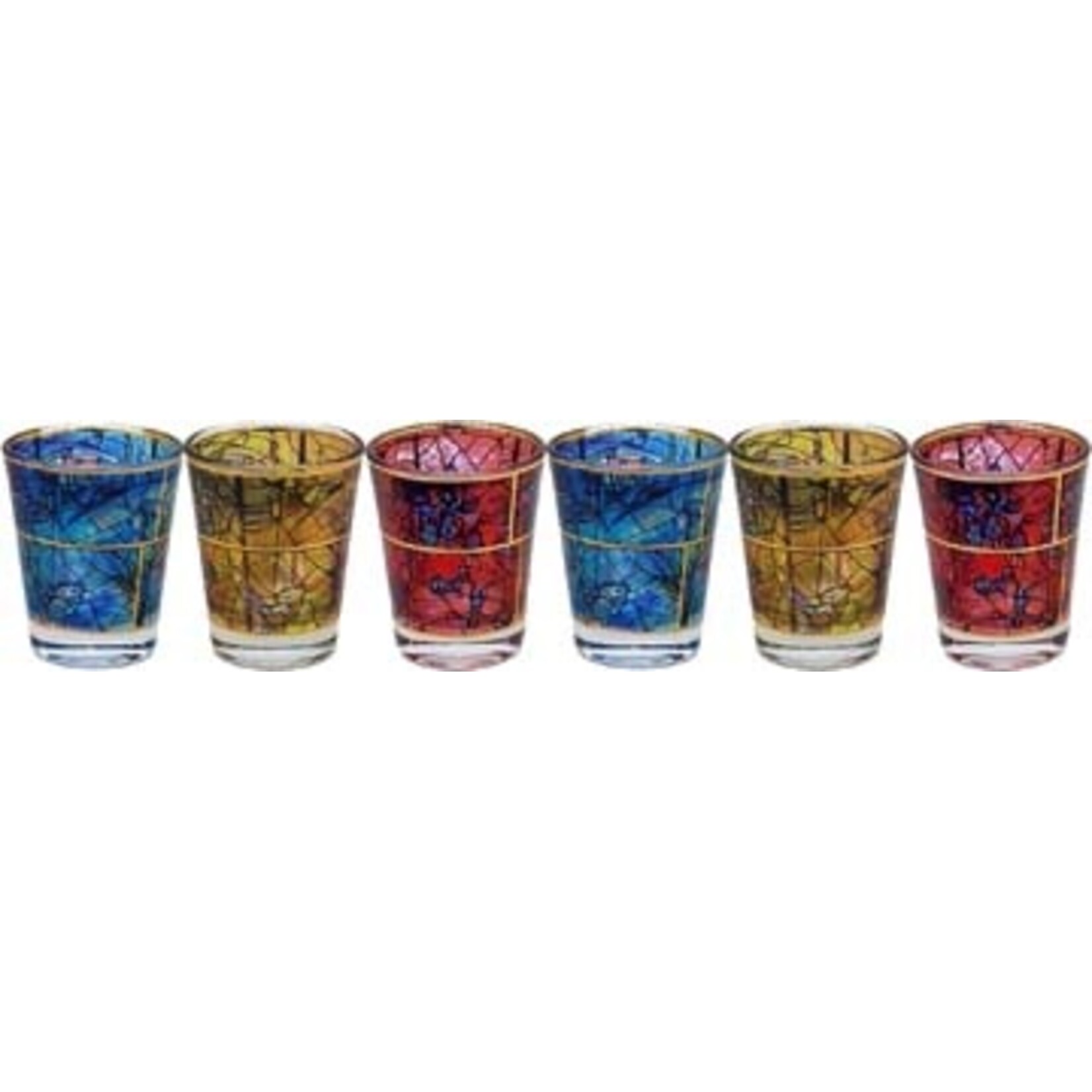 Set of 6 Mini Kiddush ''Shot'' Glasses, Chagall Windows Design