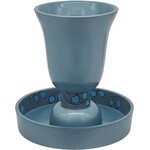 Anodized Stemless Kiddush Cup with Tray, Pomegranate Design, Blue