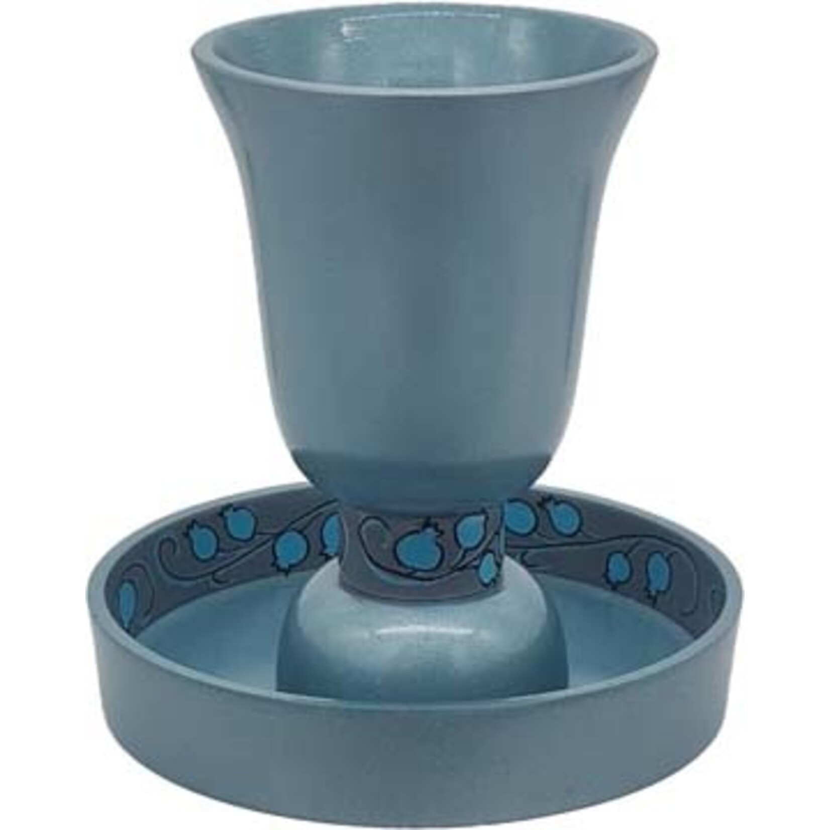 Anodized Stemless Kiddush Cup with Tray, Pomegranate Design, Blue