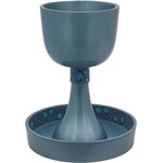 Anodized Stemmed Kiddush Cup with Tray, Pomegranate Design, Blue