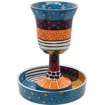 Hand-Painted Stemmed Kiddush Cup with Tray
