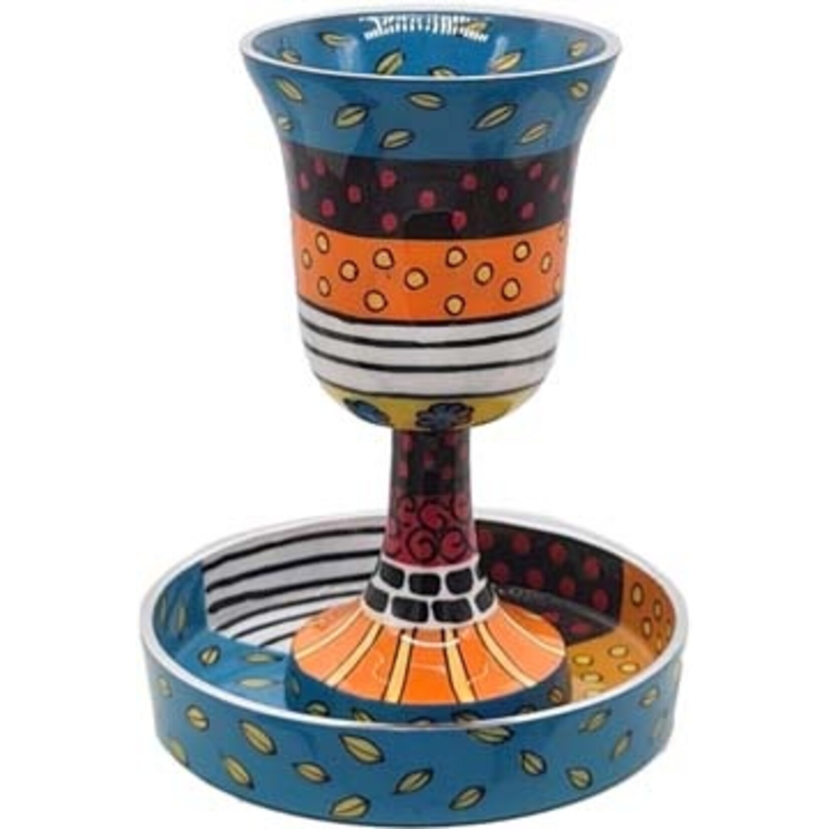Hand-Painted Stemmed Kiddush Cup with Tray