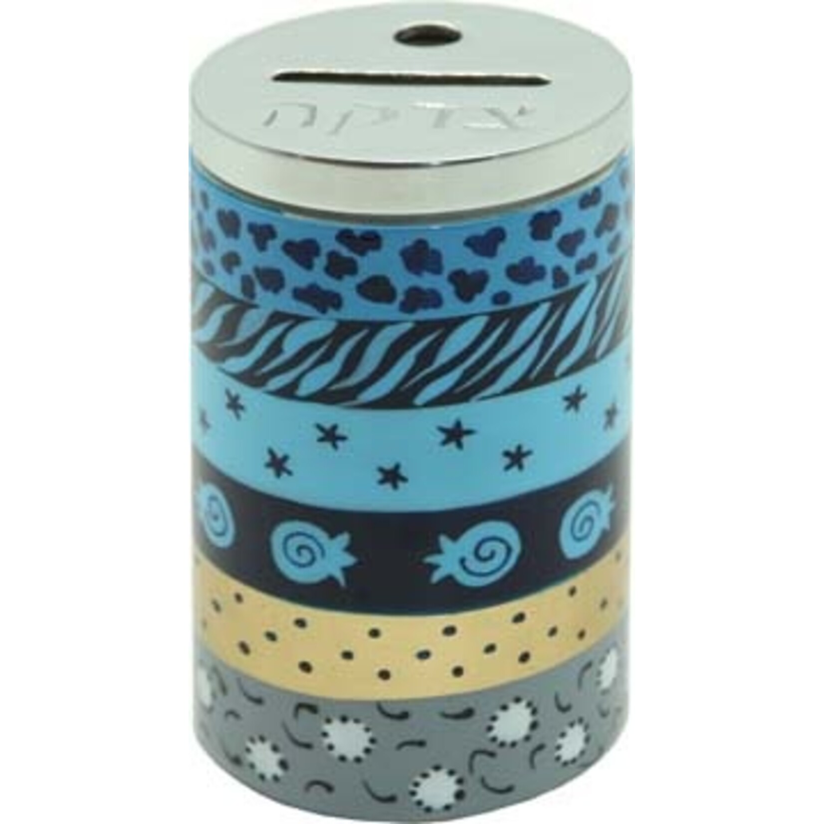 Aluminum Tzedakah Box with Handpainted Design, Blue