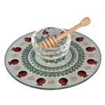 Glass Pomegranate Honey Dish + Wooden Spoon